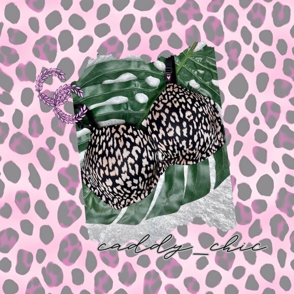 Victoria's Secret Push Up Bra 34DDD - NWOT, Black Pink Leopard - Picture 1 of 9